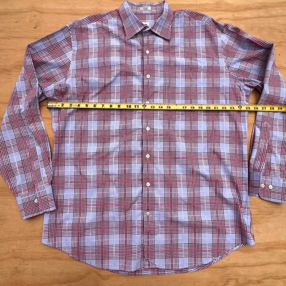 Peter Millar Mens XL Button Down Shirt 100% Cotton Plaid Blue Burgundy Pink - Picture 3 of 8